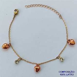 PULSEIRA PRONTO PARA O BANHO(CX96) - PULSEIRA CORAÇÕES E  STRASS + EXTENSOR TAMANHO 17CM - PESO TOTAL 1,7GR - BRU13662