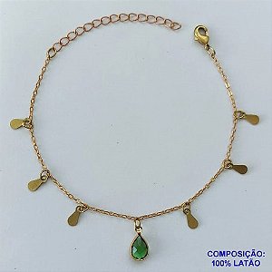 PULSEIRA PRONTO PARA O BANHO(CX96) - PULSEIRA COM PEDRA CRISTAL VERDE FORMATO GOTA  + EXTENSOR TAMANHO 16CM - PESO TOTAL 1,7GR - BRU13666