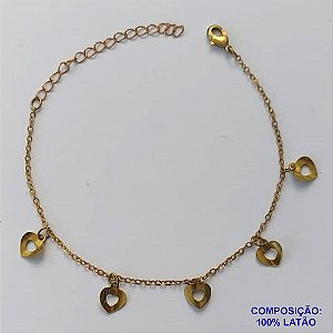 PULSEIRA PRONTA PARA O BANHO(CX103) - PULSEIRA COM CORAÇÕES VAZADOS - TAMANHO 16CM + EXTENSOR - PESO TOTAL 1,6GR - BRU13667