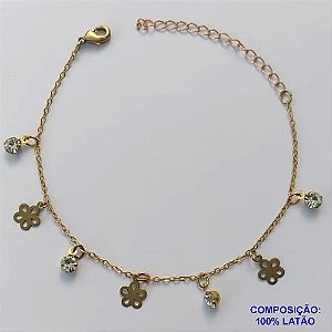 PULSEIRA PRONTA PARA O BANHO(CX95) - PULSEIRA COM STRASS E FLORES VAZADAS - TAMANHO 16CM + EXTENSOR - PESO TOTAL 1,6GR - BRU13669
