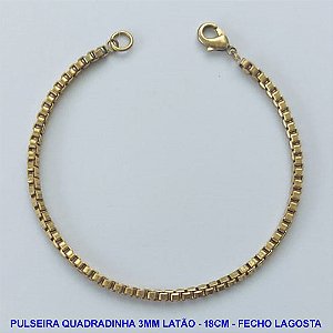 PULSEIRA NO BRUTO PRONTA PARA O BANHO - PULSEIRA EM LATÃO QUADRADINHA - COMPRIMENTO: 18CM - LARGURA 3MM - FECHO LAGOSTA - PESO 6,7GR - COMPOSIÇÃO: 100% LATÃO -  BRU13673