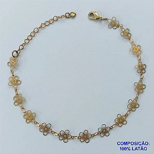 PULSEIRA NO BRUTO PRONTA PARA O BANHO(CX95) - PULSEIRA TODA EM FLORZINHA (COL574) - COMPRIMENTO: 18CM + EXTENSOR - LARGURA 7MM - FECHO LAGOSTA - PESO 0,8GR - COMPOSIÇÃO: 100% LATÃO -  BRU13674