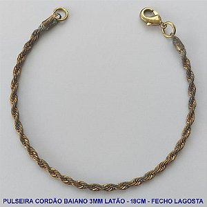 PULSEIRA NO BRUTO PRONTA PARA O BANHO - PULSEIRA EM LATÃO CORDÃO BAIANO - COMPRIMENTO: 18CM - LARGURA 3MM - FECHO LAGOSTA - PESO 3,6GR - COMPOSIÇÃO: 100% LATÃO -  BRU13676