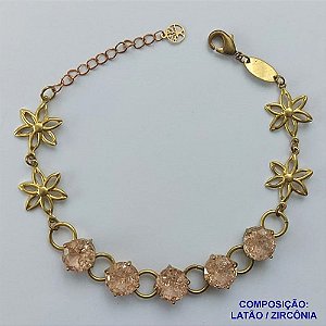 PULSEIRA NO BRUTO PRONTO PARA O BANHO(CX95)  FLOR C/ PÉTALAS VAZADAS 15MM COM CINCO ZIRCÔNIA SALMÃO BASE EM ''ALTA FUSÃO''  DE 10X10MM - PESO 9.8GR - TAMANHO 19CM -  BRU13684