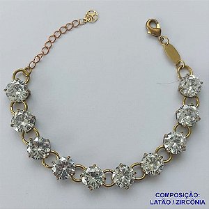 PULSEIRA NO BRUTO PRONTO PARA O BANHO(CX95) TODA EM ZIRCÔNIA CRISTAL DE 10X10MM COM BASE EM ''(ALTA FUSÃO)'' PESO TOTAL 15.4GR -TAMANHO 17CM+EXTENSOR - BRU13687