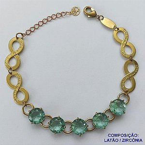 PULSEIRA NO BRUTO PRONTO PARA O BANHO(CX95) QUE SEJA INFINITO 22X10MM - AMOR ETERNO COM CINCO ZIRCÔNIA VERDE E BASE EM ''ALTA FUSÃO'' DE 10X10MM - PESO 11GR - TAMANHO 19CM - BRU13690