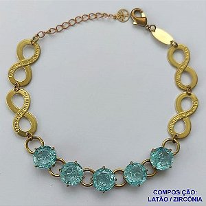 PULSEIRA NO BRUTO PRONTO PARA O BANHO(CX95) QUE SEJA INFINITO 22X10MM - AMOR ETERNO COM CINCO ZIRCÔNIAS AZUL CLARO E BASE EM ''ALTA FUSÃO'' DE 10X10MM - PESO 11GR - TAMANHO 19CM - BRU13692