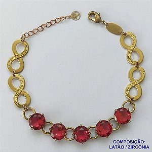 PULSEIRA NO BRUTO PRONTO PARA O BANHO(CX95) QUE SEJA INFINITO 22X10MM - AMOR ETERNO COM CINCO ZIRCÔNIAS VERMELHAS E BASE EM ''ALTA FUSÃO'' DE 10X10MM - PESO 11GR - TAMANHO 19CM - BRU13693