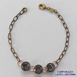 PULSEIRA NO BRUTO PRONTO PARA O BANHO(CX95) COM CORRENTE E FECHO LAGOSTA - TRÊS PEDRAS  DE ZIRCÔNIAS LILÁS 10X10MM -PESO TOTAL 6,3GR BRU13696