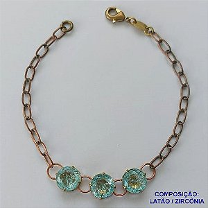 PULSEIRA NO BRUTO PRONTO PARA O BANHO(CX95) COM CORRENTE E FECHO LAGOSTA - TRÊS PEDRAS  DE ZIRCÔNIAS AZUÍS 10X10MM -PESO TOTAL 6,3GR BRU13697