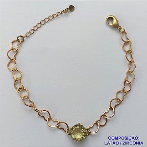 PULSEIRA NO BRUTO PRONTO PARA BANHO - PULSEIRA COM CORRENTE CORAÇÃO 6MM E PINGENTE EM ZIRCÔNIA AMARELA 10MM COM BASE EM ALTA FUSÃO - TAMANHO: 18CM + EXTENSOR - PESO: 4,2GR -  BRU13714