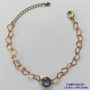 PULSEIRA NO BRUTO PRONTO PARA BANHO - PULSEIRA COM CORRENTE CORAÇÃO 6MM E PINGENTE EM ZIRCÔNIA ROXA 10MM COM BASE EM ALTA FUSÃO - TAMANHO: 18CM + EXTENSOR - PESO: 4,2GR -  BRU13721