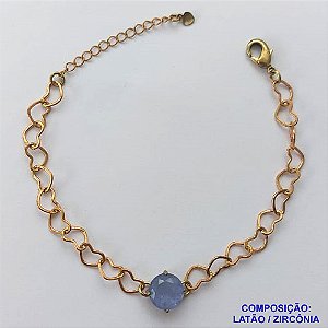 PULSEIRA NO BRUTO PRONTO PARA BANHO - PULSEIRA COM CORRENTE CORAÇÃO 6MM E PINGENTE EM ZIRCÔNIA LILÁS 10MM COM BASE EM ALTA FUSÃO - TAMANHO: 18CM + EXTENSOR - PESO: 4,2GR -  BRU13723