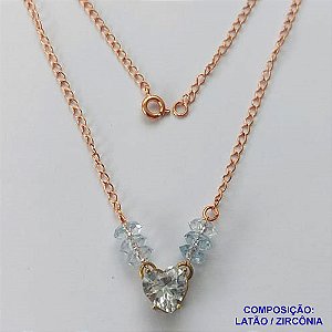 GARGANTILHA NO BRUTO PRONTO PARA BANHO(CX98) - GARGANTILHA COM PINGENTE EM ZIRCÔNIA CORAÇÃO CRISTAL 10MM E MIÇANGAS AZUIS COM BASE EM ALTA FUSÃO - TAMANHO: 45CM - PESO: 3,1GR -  BRU13725