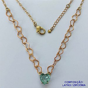 SHOCKER NO BRUTO PRONTO PARA BANHO - SHOCKER COM CORRENTE CORAÇÃO E PINGENTE EM ZIRCÔNIA CORAÇÃO VERDE CLARA 10MM COM BASE EM ALTA FUSÃO - TAMANHO: 40CM + EXTENSOR - PESO: 5,3GR -  BRU13731
