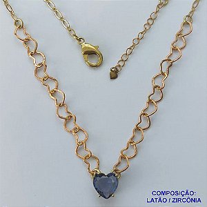 SHOCKER NO BRUTO PRONTO PARA BANHO - SHOCKER COM CORRENTE CORAÇÃO E PINGENTE EM ZIRCÔNIA CORAÇÃO ROXA 10MM COM BASE EM ALTA FUSÃO - TAMANHO: 40CM + EXTENSOR - PESO: 5,3GR -  BRU13736