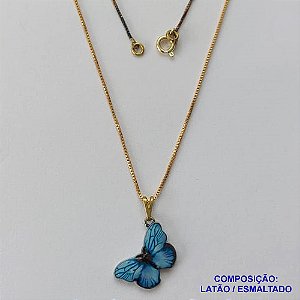 GARGANTILHA NO BRUTO PRONTO PARA O BANHO(CX97) - CORRENTE VENEZIANA DE 45CM - PINGENTE DE BORBOLETA AZUL ESMALTADA - TAMANHO 12X20MM - PESO TOTAL 3,4GR - BRU13769