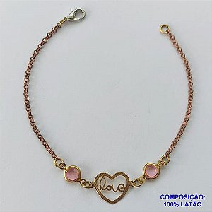 PULSEIRA NO BRUTO PRONTO PARA O BANHO -  (CX.49) PULSEIRA COM PINGENTE CORAÇÃO COM PALAVRA LOVE 18CM - PESO 2,1GR - BRU13773