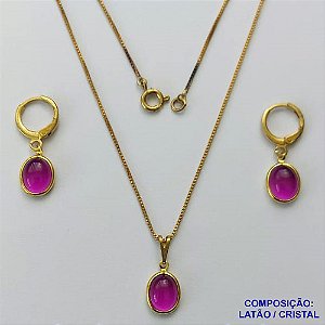 CONJUNTO NO BRUTO PRONTO PARA O BANHO(CX99) - COM CORRENTE VENEZIANA DE 45CM - BRINCO COM ARGOLINHA DE PRESSÃO E PINGENTE CRISTAL LEITOSO - PESO 3.6GR - BRU13786