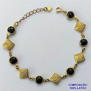 PULSEIRA NO BRUTO PRONTO PARA BANHO(CX98) - PULSEIRA COM CRISTAIS NEGROS E PENDURICALHOS 18CM + EXTENSOR - PESO: 6,7GR - BRU13789