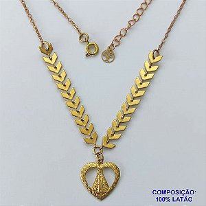 SHOCKER NO BRUTO PRONTO PARA O BANHO(CX99) - CORRENTE CADEADO E ESCAMA E CORAÇÃO COM NOSSA SRA APARECIDA - TAMANHO 40CM+EXTENSOR - PESO 3,8GR - BRU13792