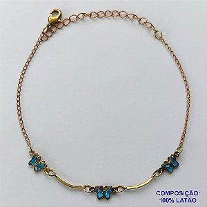 PULSEIRA NO BRUTO PRONTA PARA O BANHO(CX106) - PULSEIRA COM BORBOLETAS AZUIS - TAMANHO 18CM - PESO 1,4GR - BRU13804