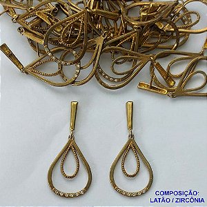 BRINCO NO BRUTO PRONTO PARA O BANHO(CX113)-  BRINCO EM ALTA FUSÃO GOTA CRAVEJADA EM MICROS ZIRCÔNIAS - TAMANHO 41MM - PESO 3,5GR - BRU13811