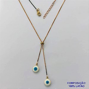 GARGANTILHA NO BRUTO PRONTO PARA O BANHO - COM CORRENTE VENEZIANA DE 45CM + EXTENSOR - " TIPO GRAVATINHA " AJUSTÁVEL - COM DOIS PINGENTES OLHOS GREGOS 10MM - PESO TOTAL 3,2GR - BRU13815