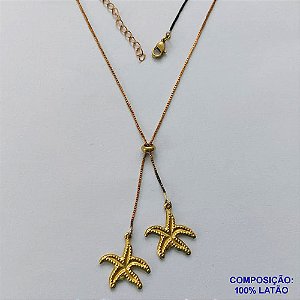 GARGANTILHA NO BRUTO PRONTO PARA O BANHO - COM CORRENTE VENEZIANA DE 45CM + EXTENSOR - " TIPO GRAVATINHA " AJUSTÁVEL - COM ESTRELAS DO MAR 19MM - PESO TOTAL 3,4GR - BRU13822