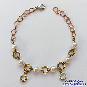 PULSEIRA NO BRUTO PRONTO PARA O BANHO(CX100) - PULSEIRA COM BOLINHAS TIPO PÉROLAS E STRASS - TAMANHO: 18CM COM FECHO LAGOSTA - PESO 3,5GR - BRU13824