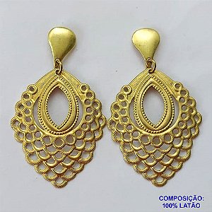 BRINCO NO BRUTO PRONTO PARA O BANHO - BRINCO DE PINO COM DETALHES VAZADOS - TAMANHO: 27X35MM - PESO 3,4GR - COMPOSIÇÃO: 100% LATÃO - BRU13832