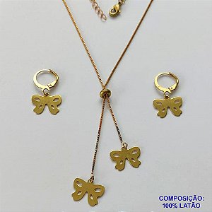 CONJUNTO NO BRUTO PRONTO PARA O BANHO - COM CORRENTE VENEZIANA DE 45CM + EXTENSOR - " TIPO GRAVATINHA " AJUSTÁVEL COM  LAÇOS VAZADOS - PESO TOTAL 4.8GR - BRU13834