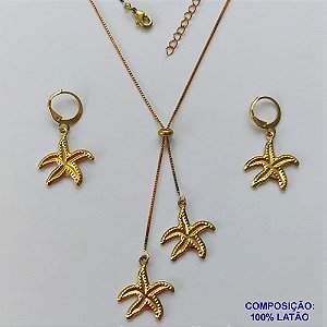 CONJUNTO NO BRUTO PRONTO PARA O BANHO(CX98) - COM CORRENTE VENEZIANA DE 45CM + EXTENSOR - " TIPO GRAVATINHA " AJUSTÁVEL COM ESTRELA DO MAR - PESO TOTAL 5,7GR - BRU13836