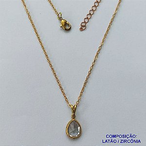 GARGANTILHA NO BRUTO PRONTO PARA O BANHO - CORRENTE 45CM + EXTENSOR COM PINGENTE EM ZIRCÔNIA CRISTAL 8X10MM - PESO TOTAL 2,4GR - BRU13847