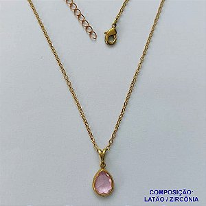 GARGANTILHA NO BRUTO PRONTO PARA O BANHO - CORRENTE 45CM + EXTENSOR COM PINGENTE EM ZIRCÔNIA ROSA 8X10MM - PESO TOTAL 2,4GR - BRU13848