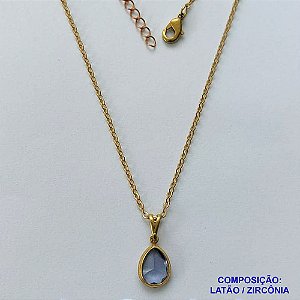 GARGANTILHA NO BRUTO PRONTO PARA O BANHO - CORRENTE 45CM + EXTENSOR COM PINGENTE EM ZIRCÔNIA LILÁS 8X10MM - PESO TOTAL 2,4GR - BRU13850
