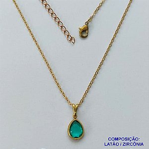 GARGANTILHA NO BRUTO PRONTO PARA O BANHO - CORRENTE 45CM + EXTENSOR COM PINGENTE EM ZIRCÔNIA AZUL 8X10MM - PESO TOTAL 2,4GR - BRU13851
