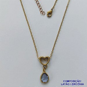 GARGANTILHA NO BRUTO PRONTO PARA O BANHO - CORRENTE 45CM + EXTENSOR COM PINGENTE CORAÇÃO VAZADO E ZIRCÔNIA LILÁS 8X10MM - PESO TOTAL 2,8GR - BRU13852