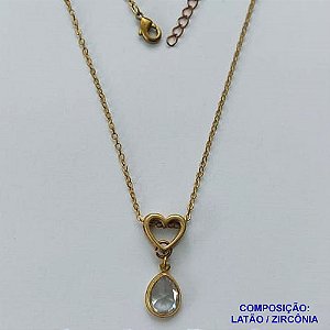 GARGANTILHA NO BRUTO PRONTO PARA O BANHO - CORRENTE 45CM + EXTENSOR COM PINGENTE CORAÇÃO VAZADO E ZIRCÔNIA CRISTAL 8X10MM - PESO TOTAL 2,8GR - BRU13854