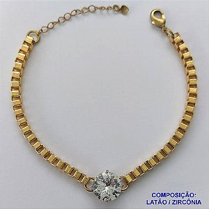 PULSEIRA NO BRUTO PRONTO PARA O BANHO - PULSEIRA QUADRADINHA 4MM - TAMANHO: 18CM + EXTENSOR COM PINGENTE EM ZIRCÔNIA REDONDA CRISTAL 12MM - PESO TOTAL 10,5GR - BRU13858