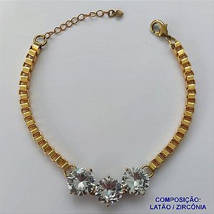 PULSEIRA NO BRUTO PRONTO PARA O BANHO - PULSEIRA QUADRADINHA 4MM - TAMANHO: 18CM + EXTENSOR COM 3 PINGENTES EM ZIRCÔNIAS REDONDAS CRISTAIS 12MM - PESO TOTAL 14,5GR - BRU13863