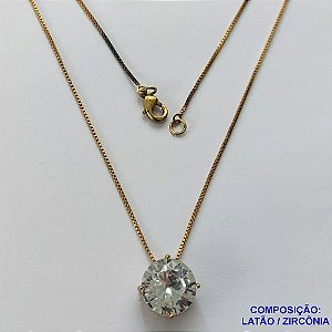GARGANTILHA NO BRUTO PRONTO PARA O BANHO - GARGANTILHA COM PULSEIRA VENEZIANA 45CM COM PINGENTE BASE EM ALTA FUSÃO E ZIRCÔNIA REDONDA CRISTAL 12MM - PESO TOTAL 3,5GR - BRU13866
