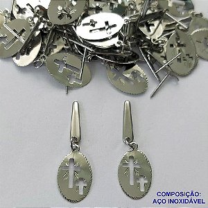 BRINCO EM AÇO INOXIDÁVEL(CX99)- BRINCO DE PINO PINGENTE CRUCIFIXO 9MM - COMPOSIÇÃO: AÇO INOXIDÁVEL - AÇO1609