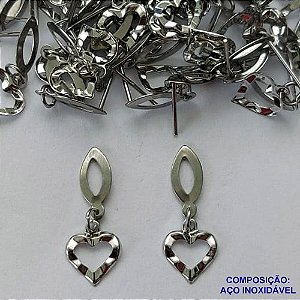 BRINCO EM AÇO INOXIDÁVEL(CX99)(E1280)- BRINCO DE PINO PINGENTE CORAÇÃO MARTELADO 9MM - COMPOSIÇÃO: AÇO INOXIDÁVEL - AÇO1610