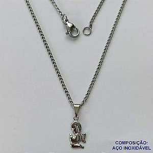 GARGANTILHA EM AÇO INOXIDÁVEL(CX99)- GARGANTILHA 40CM COM PINGENTE ANJINHO 7MM - COMPOSIÇÃO: AÇO INOXIDÁVEL - AÇO1614
