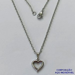 GARGANTILHA EM AÇO INOXIDÁVEL(CX99) -  GARGANTILHA 50CM(AÇO03C) COM PINGENTE CORAÇÃO 11MM - COMPOSIÇÃO: AÇO INOXIDÁVEL - AÇO1617