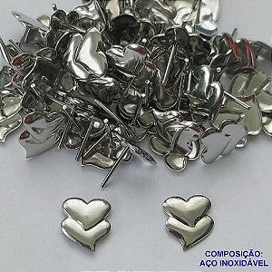 BRINCO EM AÇO INOXIDÁVEL(CX99) - BRINCO DE PINO CORAÇÃO DUPLO 9MM - COMPOSIÇÃO: AÇO INOXIDÁVEL - AÇO1621