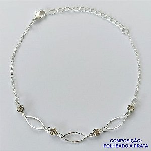 PULSEIRA FOLHEADO A PRATA COM 50 MILÉSIMOS + VERNIZ DIAMOND - PULSEIRA 17CM STRASS E DETALHES VAZADOS + EXTENSOR FECHO LAGOSTA   - PRA092