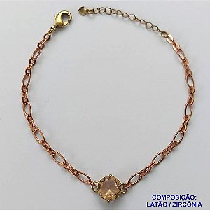 PULSEIRA NO BRUTO PRONTO PARA BANHO - PULSEIRA COM PINGENTE EM ZIRCÔNIA SALMÃO 10MM COM BASE EM ALTA FUSÃO - TAMANHO: 18CM + EXTENSOR - PESO: 3,7GR -  BRU13880