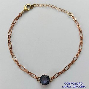 PULSEIRA NO BRUTO PRONTO PARA BANHO - PULSEIRA COM PINGENTE EM ZIRCÔNIA LILÁS 10MM COM BASE EM ALTA FUSÃO - TAMANHO: 18CM + EXTENSOR - PESO: 3,7GR -  BRU13882
